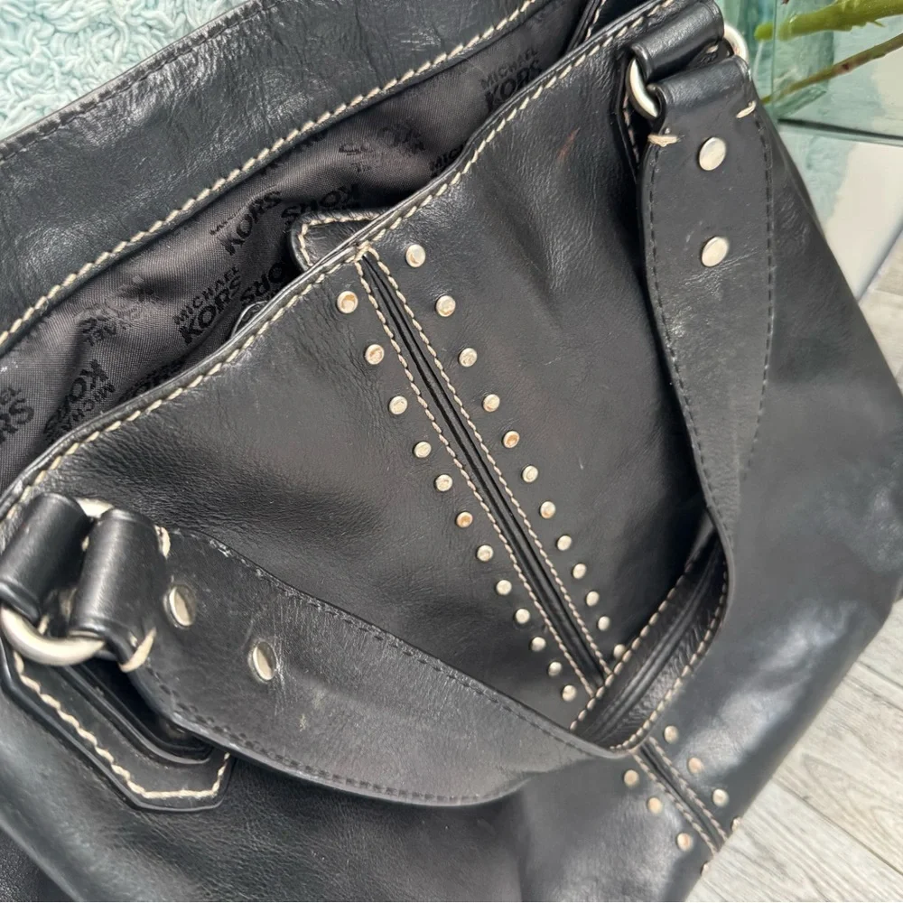 Michael Kors Black Leather Studded Shoulder Bag - Picture 7 of 15